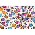 Pyrhan Printed Polycotton Poplin CAT | Cute Funny Crazy Sleepy Cats Printed Cotton Fabric by The Metre UK | 114 Cm | Crafting & Dressmaking Fabric | Dress Fabric Material for Sewing (Multi)