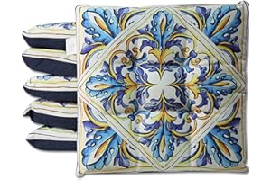 HABITA 33 HOME Cuscini Sedie Cucina Set da 6 (40x40x5cm) Cuscini, Coprisedia Cucina, Cuscini per Sedie Quadrati, Cuscino Sedia con Laccetti Decori Assortiti Trapuntati al Centro (Giglio)