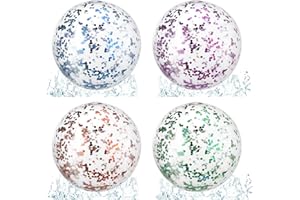 Vyuwast 4 Pcs Glitter Beach Balls Inflatable Beach Ball 11.8 Inch Clear Ball Confetti Sequin Swimming Pool Balls for Outdoor Beach Swimming Summer Birthday Party