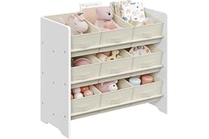 SONGMICS Estantería Infantil para Juguetes, Organizador Infantil para Libros, 9 Cajas de Almacenamiento no Tejidas, Espaciosa, 29,5 x 62,5 x 60 cm, Blanco Nube GKR033W10