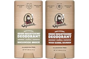 Dr. Squatch Natural Deodorant for Men - Odor-Squatching Men's Deodorant Aluminum Free - Birchwood Breeze + Wood Barrel Bourbon (2-pack)