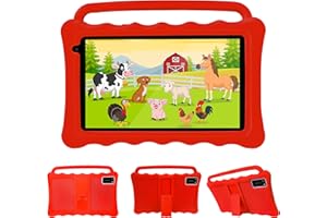 BYYBUO Kids Tablet, 7 Inch Android 12.0 GO Tablet for Kids, 1920 * 1200 Full HD Eye Protection Screen Toddler Tablets with Shockproof Case, Parental Control 7 Colors (Red)