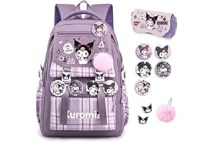 TUUYEE Kawaii Backpack with 1 Pen Pouch, 5 Badges, 2 DIY Pins, 1 Furball, Cute Kawaii Backpack Large Capacity Travel Aesthetic New Semester Bag