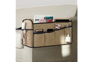 JOYWELL Anti-Slip Armrest Covers with 8 Pockets for Sofa Couch, Armchair Caddy & Organiser for Phone, iPad, Super Durable Recliner Arm Protector for Dog, Cat, Pets, Set of 1, Khaki (Only Left)