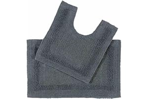 HOMESCAPES Tapis de Bain et Contour WC en Coton, 1600 g/m², Extra Doux, 100% Coton, réversible, antidérapant, Lavable, Super Absorbant, Gris, Ensemble Tapis Salle de Bain et WC – Lot de 2