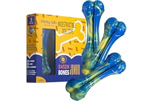 PERKY TAILS Dog Chew Toys Indestructible - Tough Dog Toys for Aggressive Chewers, Suitable as Dog Teething Toys - Indestructible Dog Toys for Large Dogs - Hard Chew Toys for Dogs, Delicious Bacon Flavour - 3pck