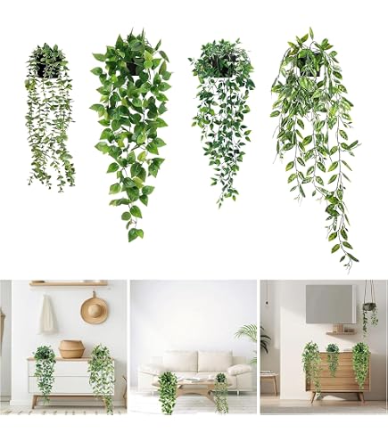 Lot De 3 Plantes Artificielles Tombantes - Lierre, Eucalyptus, Pois Mange-tout (80/63/56 Cm) Pour Décoration Intérieur/Extérieur