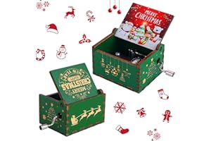 Amaxiu Caja de música navideña – Feliz Navidad, Caja Musical grabada con manivela de Madera Mini Caja de música Vintage para Hombres y Mujeres, calcetín de Navidad, Decoraciones de Regalo