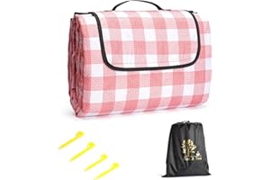 Oak & Tea Picknickdecke Wasserdicht Groß Faltbar Strandmatte Campingdecke 200 X 200 cm mit 4 Eckschlaufen Outdoor-Teppich mit Tragegriff Für Camping Karomuster Rot und Weiß