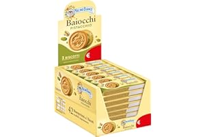 Mulino Bianco Biscotti Baiocchi al Pistacchio, Biscotti con Pistacchio e Pastafrolla Ideali per Colazione o Merenda, Senza Olio di Palma, Confezione da 42 Monoporzioni da 28g