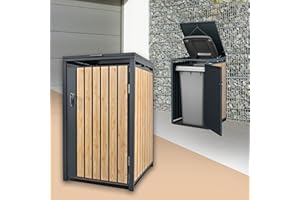 ML-Design Box pour 1 Poubelle, 240L, 68x80x116,3 cm, en Acier, Anthracite/Aspect Mélèze, Résistant aux Intempéries, Habillage de Poubelle avec Couvercle Rabattable/Porte, Conteneur Abri Hangar