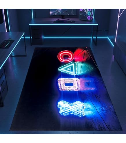 PEIHUODAN Tapis Chambre Ado Garcon Adulte Deco Gaming Tapis Sol Gamer Antidérapant Flanelle Douce Modèle Lignes Géométriques Visuelles 3D Néon Carpets Décoration Chambre Fille Moderne (Vert,80x160cm