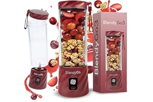 ‎BLENDYGO Blender bezprzewodowy BlendyGo 3® przenośny mini blender do smoothie i koktajli, USB, mikser, kruszy lód i mrożone owoce, technologia PulseMotion & BlendPro, 550 ml (Burgundowy)