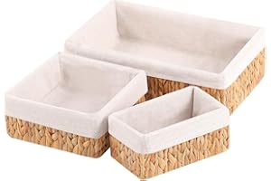 OUTBROS Juego de Tres Piezas Cesta de Almacenamiento, Contenedores Tejidas Apilables, Caja Rectangulares de Mimbre, Organización del Espacio del Baño, Jacinto de Agua, STB202-H