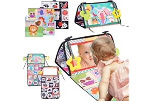 HOMCENT Baby Spiegel Spielzeug, Faltbarer Baby Bauchlage Spielzeug Schwarz Weiß Kontrast Muster für Neugeborene, Visuelle Auditive Taktile Stimulation(26x16x13cm)