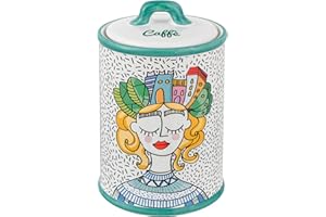 Baroni Home Barattolo Caffè in Polvere Decorato in Ceramica con Coperchio Ermetico, Porta Caffè Accessorio da Cucina Colorato Resistente, Linea Stylish, 10,5x10,5x17 cm