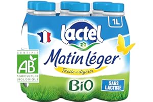 Lactel Lait Bio Facile à Digérer Matin Léger Set 6 Bouteilles de 1 L