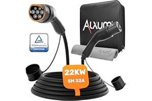 ‎ALXUM Alxum Typ 2 Ladekabel 22kw & 32A-für Hybrid & Elektroauto-3 Phasig 5 Meter Typ 2 auf Typ 2 Auto Ladekabel mit Tasche und Mikrofasertuch,IP55 Wasserdicht Typ 2 auf Typ 2 EV Schnellladekabel