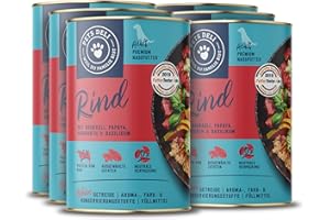 Pets Deli Nassfutter für Hunde mit Rind, Brokkoli, Papaya, Amaranth und Basilikum ohne Zucker und Gluten 6 x 800g