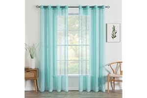 MIULEE Przezroczyste zasłony okienne, eleganckie, woalowe, do sypialni, salonu, 2 szt., z przelotkami, turkusowe, 137 x 147 cm (szer. x dł.)