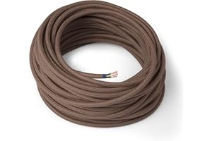 Amarcords - Cavo elettrico tessile colore MARRONE tondo cotone 10 metri con messa a terra 3x075mm - Filo rivestito in tessuto colorato vintage per lampade lampadari applique e abat jour.