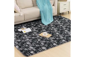 Vamcheer Alfombra de Pelo Largo - alfombras para Salón y Dormitorio,8mm Esponja Gruesa Alfombra área para habitacion,Lavables y Antideslizante, 160x230 Tie-Dye Negro