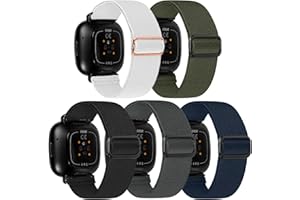 LHXYUO Solo Loop Lot de 5 bracelets de sport de rechange en nylon élastique tressé - Compatibles avec les montres Fitbit Versa 3/Sense pour homme et femme - Réglables - Taille S et L