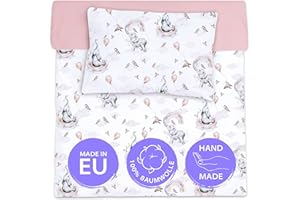 TOTSY BABY Bettwäsche 90x120 Kinder Baumwolle – Kinderbettwäsche Baby Jungen Mädchen Bettwäsche-Sets Bettbezug 90 x 120 cm Kissenbezug 40x60 Elefant mit schmutzigem Rosa