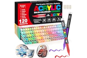 Gelanty rotuladores acrilicos, 120 colores marcadores acrílicos con Punta de Pincel Flexible, Líquido Directo acrylic brush markers para Pintura sobre Roca, Cerámica, Madera, Vidrio