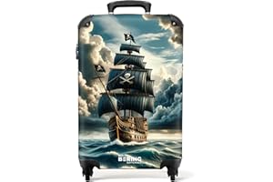 NoBoringSuitcases.com Valise Enfant, Valise Cabine, Valise Enfant Garcon, Bagages Enfant, Valise Enfant Roulette, Suitcase, Valise Voyage Enfant Garcon, Valise Cabine 55x35x25cm (Bateau pirate - Gris)