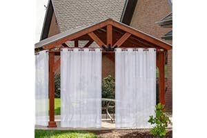 Heavyoff Rideau Extérieur pour Patio, Voilage Rideau Imperméable avec œillets Lumière Filtrer pour Décoration de Terrasse Jardin Patio 2 Pièces, Blanc, 254x213cm