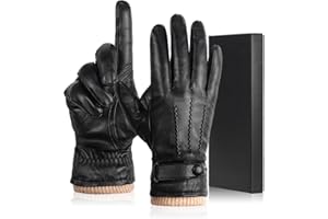 HOTSAN Lederhandschuhe Herren Gefüttert Winter Echtleder, Schwarze Leder Handschuhe Herr, Hochwertiges Warmes Wollfutter, Leather Gloves Men Touch Funktion Herbst & Winter