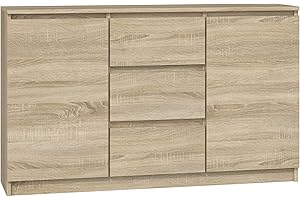 ‎CDF CDF Kommode Eiche Sonoma 2 Türen 3 Schubladen Komode & Sideboards Schubladenkommode Sideboard 75 cm Hoch Wohnzimmer Komodenschrank 40x120x75 für Schlafzimmer Arbeitszimmer Flur Schubladenschrank
