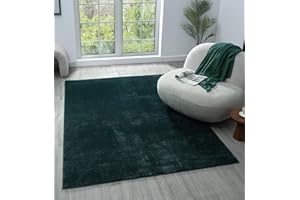 RUGS BY DESIRE Comfy Washable Modern Living Room Rug Polyester Plain Indoor Area Rug with Low Pile - Anti-Slip Felt Backing SuperSoft Carpet Bedroom-Hallway, Emerald, 120x160 cm