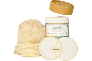‎BAMBUNA BAMBUSPRODUKTE NACHHALTIG Bambuna Pack of 15 Reusable Cotton Pads with Cotton Wash Bag, Washable Make-Up Pads, Bamboo Make-Up Remover Pads, Cleaning Pads, Soft and Absorbent, Made in Germany