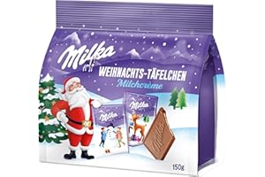 ‎MILKA Milka Weihnachts-Täfelchen Milchcrème – Zarte Alpenmilch-Schokolade mit cremiger Füllung – 150g