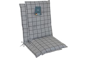 ‎LILENO HOME LILENO HOME Gartenstuhl Auflagen als [2er Set - Hochlehner] in Yacht-Karo Hellgrau - Bequeme Liegen als Sitzauflagen für Gartenmöbel - Stuhlkissen für Gartenstühle und Klappstühle