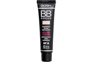 ‎GOSH GOSH BB Cream 3-in-1: Primer, Foundation & Feuchtigkeitscreme, 30ml I Make-Up für ein gepflegtes Hautbild & strahlenden Teint I Abdeckung von Unreinheiten & Rötungen I 100% Vegan & LSF 15 I 001 Sand