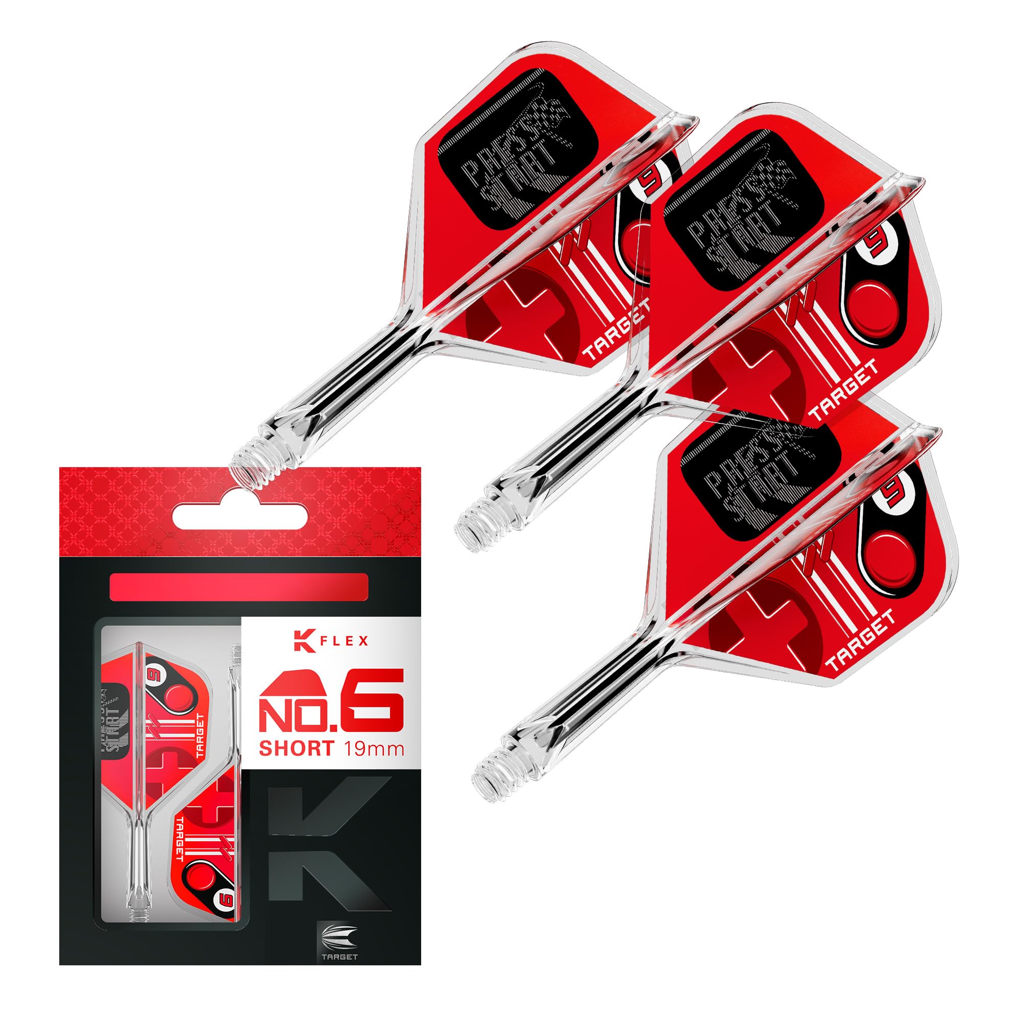 Target Darts K-Flex Game Over/Press Start/You Win Freccette Alette e Aste, No.6 | Confezione da 3 Kflex Integrato Volo e Albero Sistema, Tutto in Uno Stampato Stelo – Corto/Intermedio/Medio - 1
