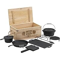 Set Dutch Oven KESSER In Ghisa | 9 Pezzi Con Accessori | Per Barbecue E Cucina | In Scatola Di Legno