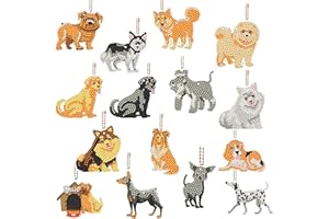 JODSEN 15 Pieces Animal Diamond Painting Keychains 5D DIY Double Sided Cartoon Dog Full Drill Diamond Art Kits Key Ring Mosaic Diamond Craft Pendant Diamond Art Keyrings for Key Case Purse Phone Bag