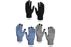 BBTO 3 Paires de Gants à Écran Tactile Gants Doublés en Polaire Gants Tricotés pour Hiver