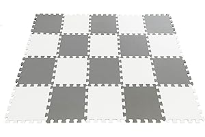 FUZAYYLU 20 Pieces Foam Square Tiles, Interlocking Floor Tiles, Foam Play Mat Baby, Puzzle Floor Mats, Puzzle Play Mat for Kids, Exercise Gym Workout Mats – Color of Gray & White