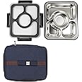 Femora High Steel Container Rectangle Lunch Box for Office-College-School - (4 Pots) - Black-With Bag