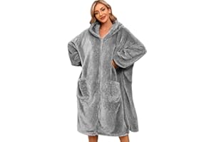 Voqeen Hoodie Decke Damen Oversize Unisex Warmer Kapuzenpullover Hoodie Blanket Pullover Sweatshirt Mit Kapuze Taschen Reißverschluss für Erwachsene und Jugendliche