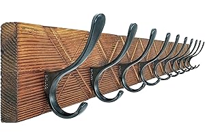 SKOLOO Coat Rack Wall Mount - Antique Wooden Carved- X Cross Coat Hook, Wall Coat Hanger with 10 Hooks for Hanging Coats, Hats, Clothing, Scarfs, Brown & Black