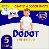 Dodot Sensitive Baby Diapers Size 5, 152 Nappies, 11 kg - 16 kg, Optimal | Optimal protection of baby's skin, up to 12 hours