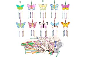Werownsgso 10-Piece Butterfly Style Craft Set, Butterfly Wood Craft Set, DIY Wind Chime Craft Set with 40 Wind Chimes, Gifts for Birthday, Spring, Doodle, Garden End