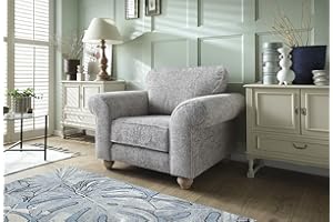 Abakus Direct Armchairs for Lounge - Elegant Ingrid Arm Chairs for Living Room Furniture with Soft Luxury Braided Chenille Fabric | Sophisticated Accent Chair in Ash Grey | 115Wx95Dx90H