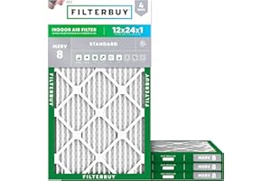 Filterbuy 12x24x1 Air Filter MERV 8 Dust Defense (4-Pack), Pleated HVAC AC Furnace Air Filters Replacement (Actual Size: 11.38 x 23.38 x 0.75 Inches)